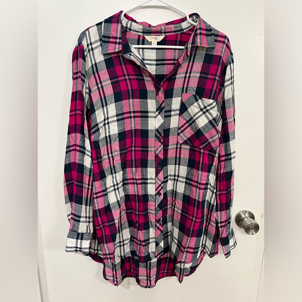 Terra & Sky Plaid Button Down Shirt, size 1X